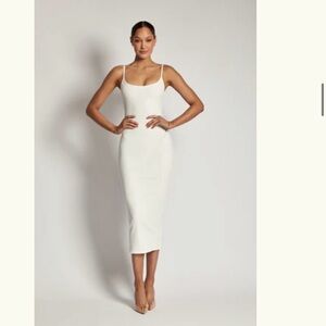 Meshki White Ribbed Tank Dress - Sleek Strappy Slip